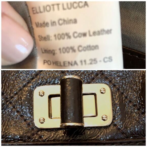 ELLIOTT LUCCA - "Helena" Quilted Brown Patent Cow Leather Satchel/Shoulder Bag - Picture 13 of 16